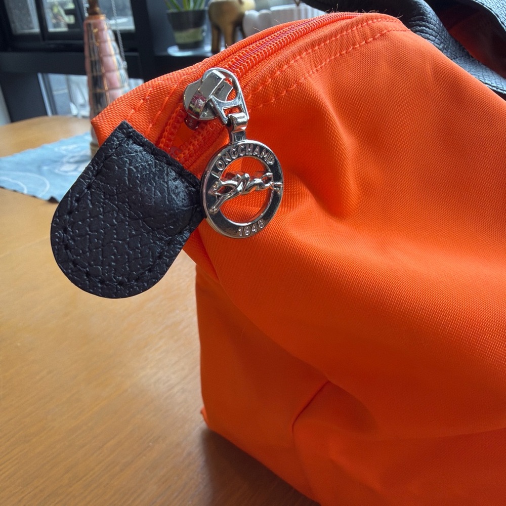 Longchamp Orange Tote with Black Trim and Handles - Picture 5 of 8